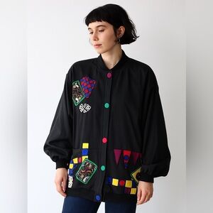 Vintage 80s Silkscapes Oversized Jacket Casino Royale Wearable Art One Size